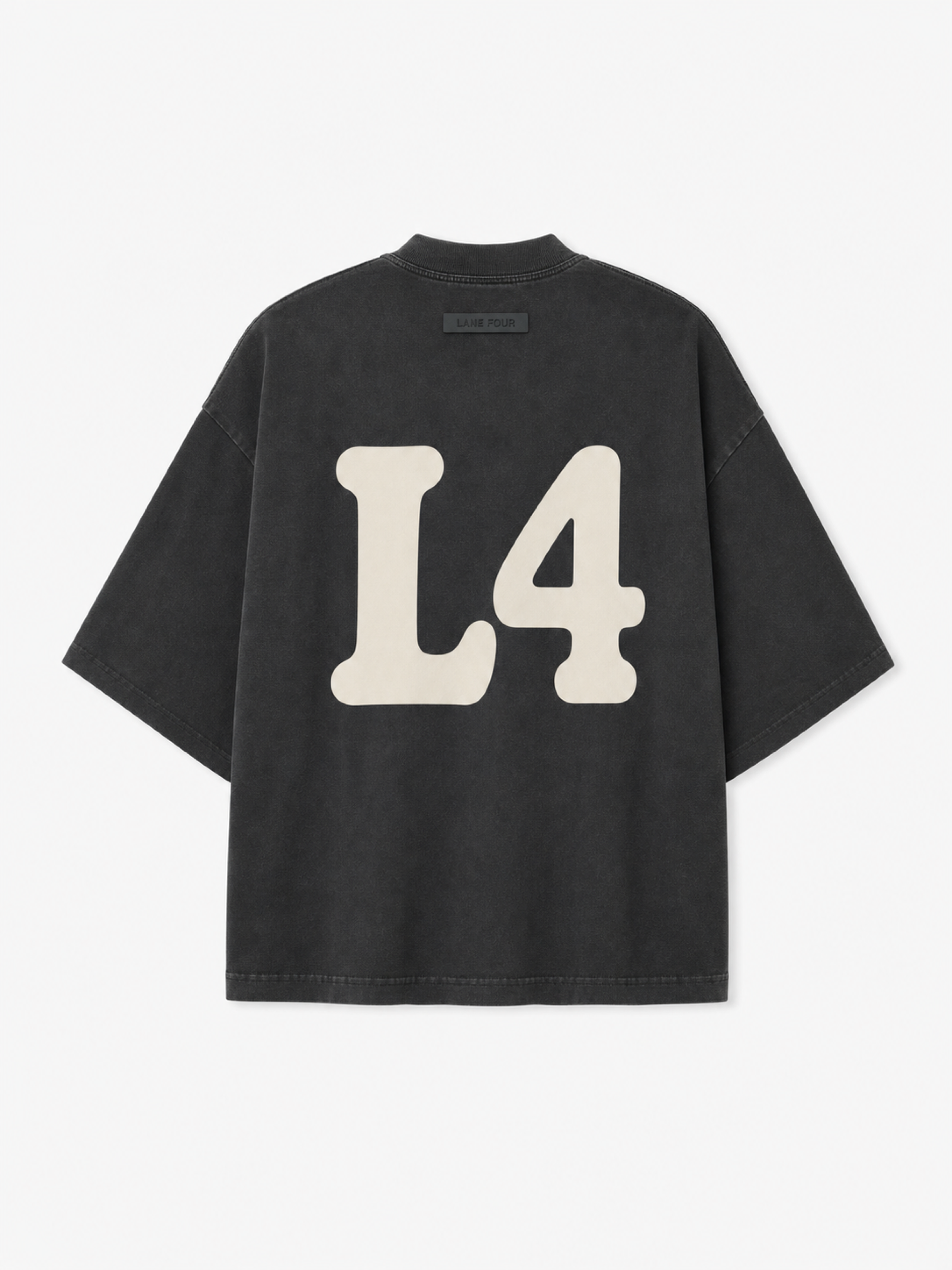 L4-TEE-01 ALL LANES ATHLETICS Tee in Vintage Black, back view.