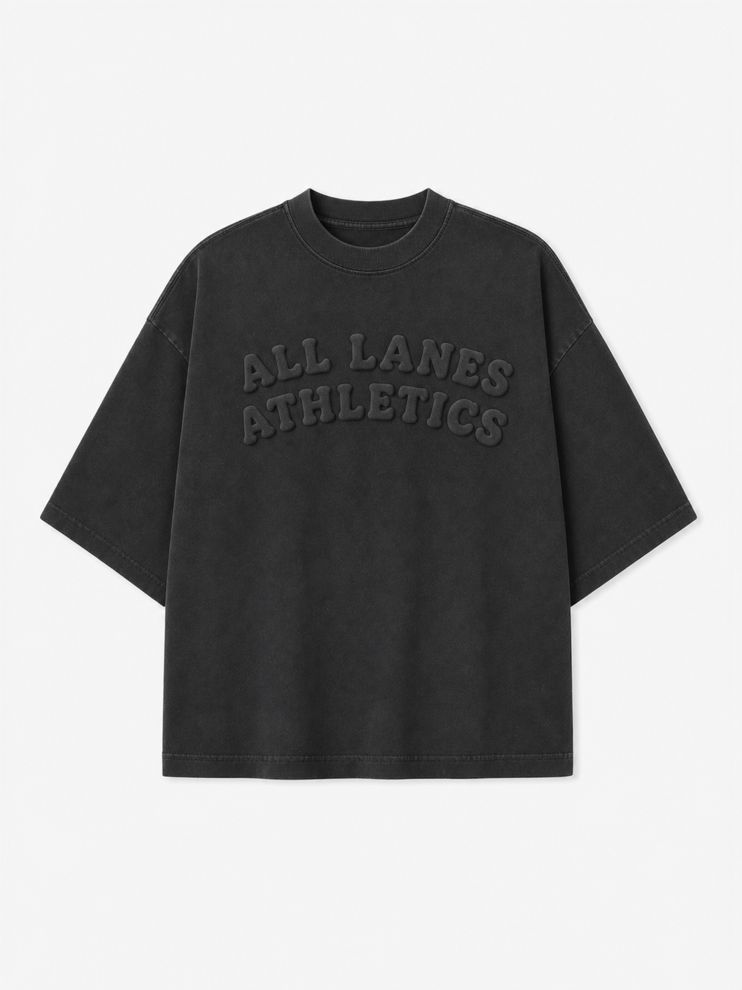 L4-TEE-01 ALL LANES ATHLETICS Tee in Vintage Black, front view.